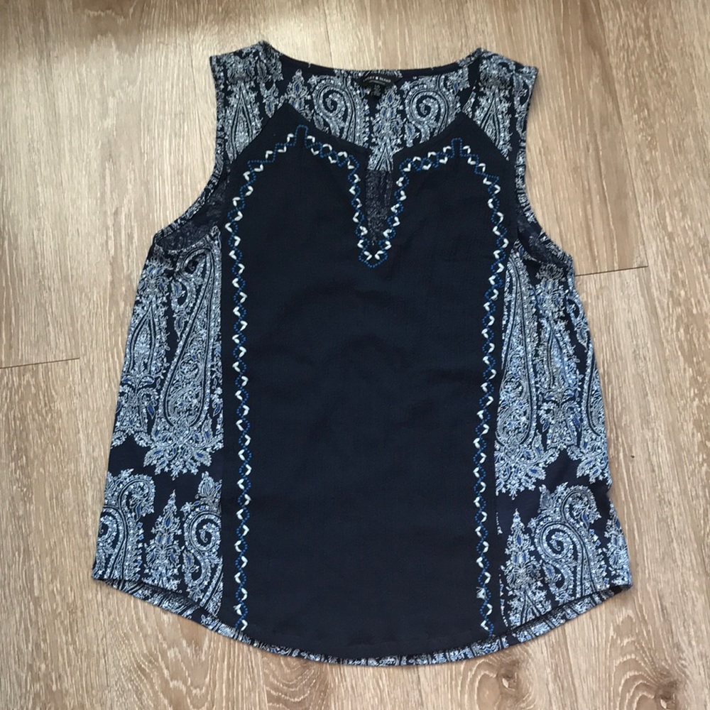 Lucky Brand navy blue paisley print tank, size large